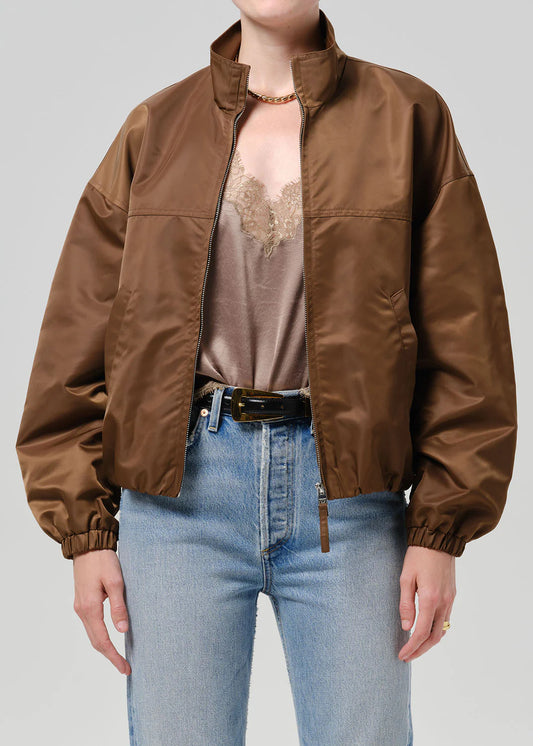Citizens of Humanity Barracuta Bubble Jacket, lightweight recycled nylon, zip-front design, while the elasticized bubble hem, jacket, women's clothing