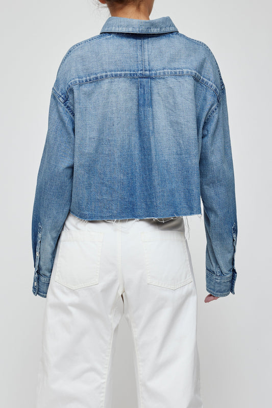Moussy Manorhaven Cropped Shirt, cropped shirt, denim shirt, jean shirt, button down shirt, women's clothing