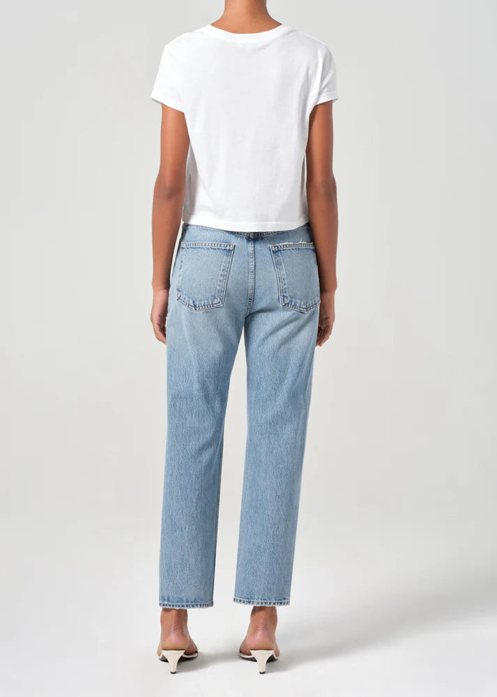 AGOLDE 90's Pinch Waist Crop in Stage, denim jeans, clean denim, cropped jeans, jeans, women's clothing