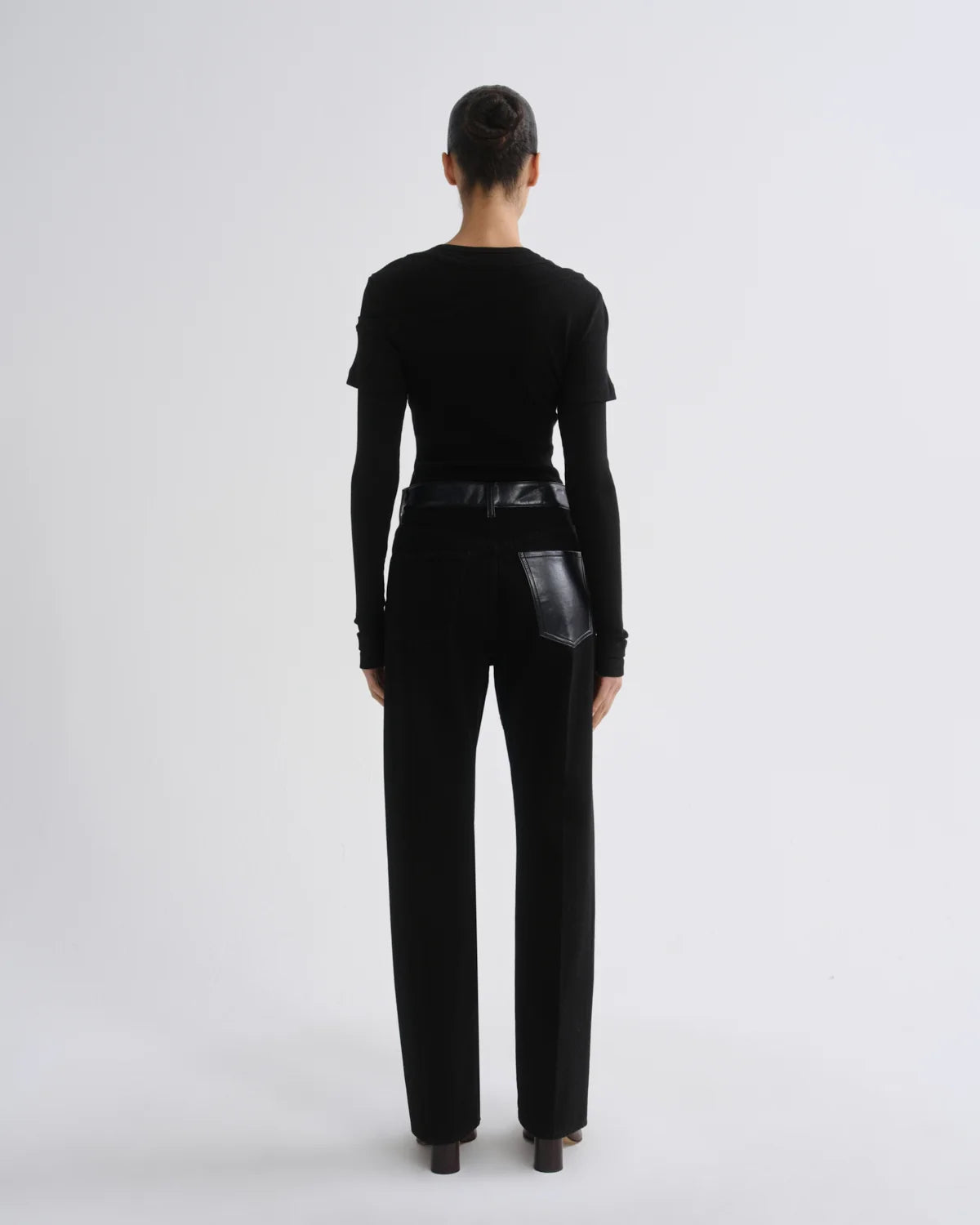 AGOLDE Morgan Jean, trouser-inspired denim, clean black wash with contrasting recycled leather at the waistband and pockets, the stovepipe silhouette, women's clothing