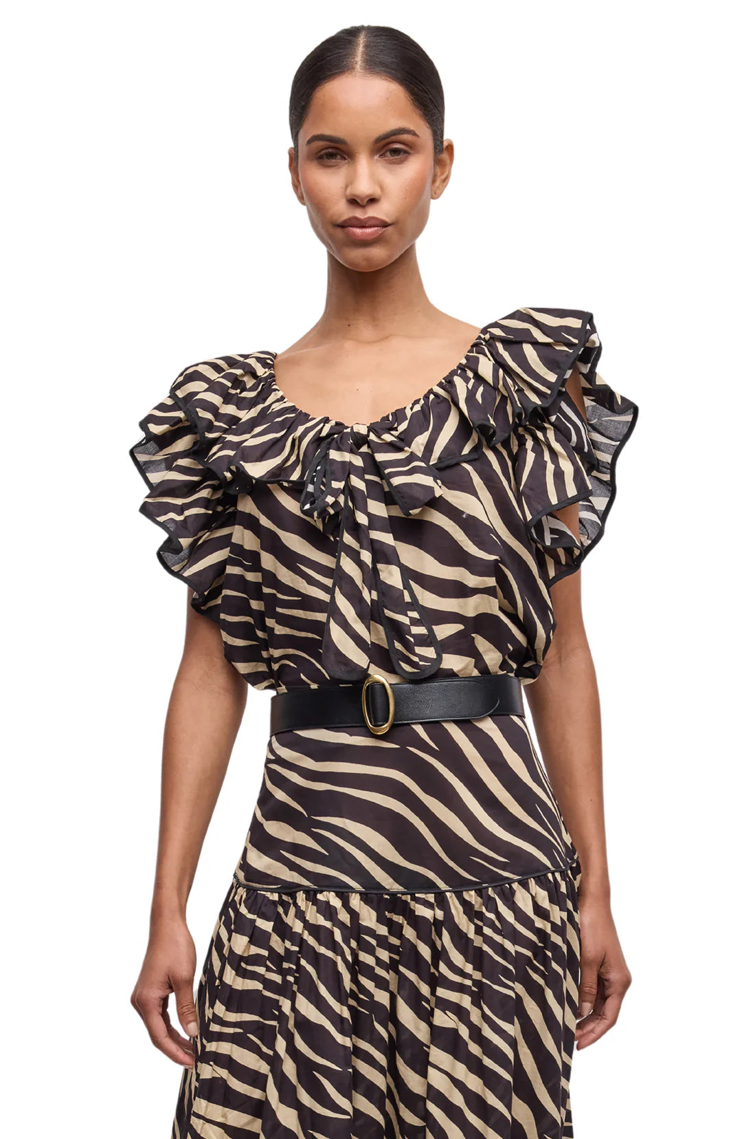 Ronny Kobo Aubrey top, zebra print ruffled top, fun top, matching set, women's clothing