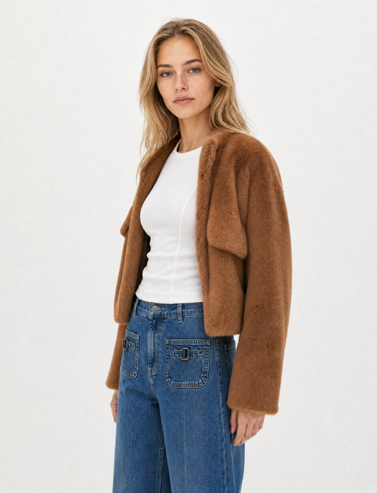 Berenice Gemini Coat, a cropped, brown faux-fur jacket, outerwear, women's jackets
