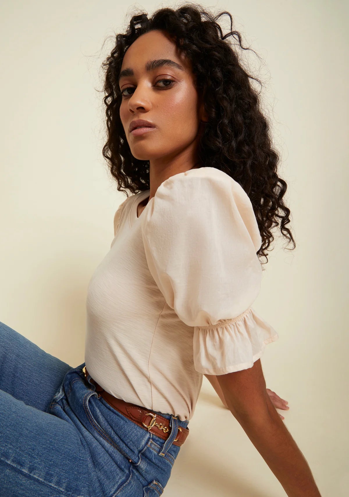 Nation Ltd Bia Gathered Sleeve Tee, shirt, blouse, short sleeved top, women's clothing