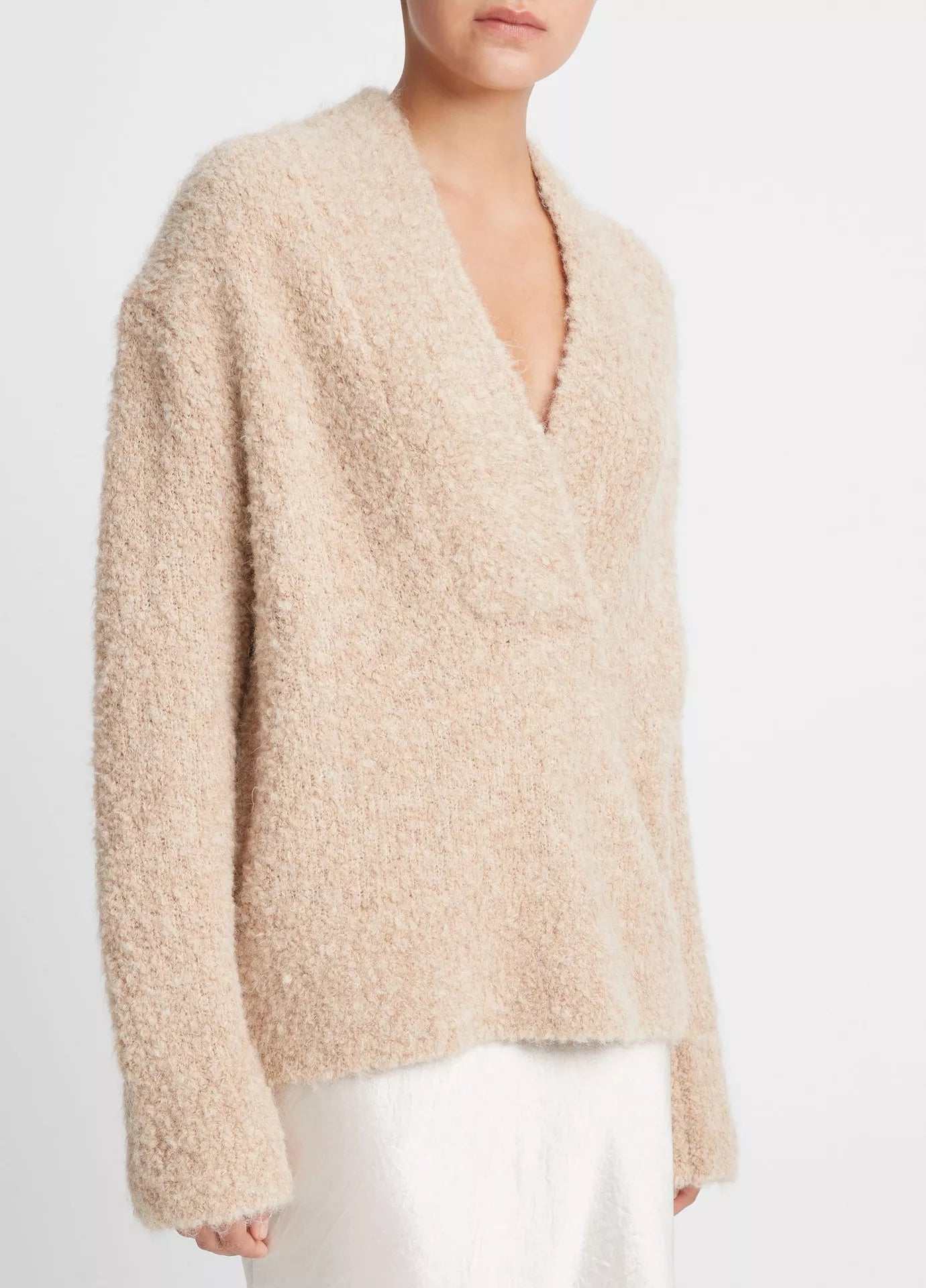 Vince Crimped Shawl Sweater, v-neck sweater, sweater, oversized, shawl-style sweater, bouclé, women's clothing