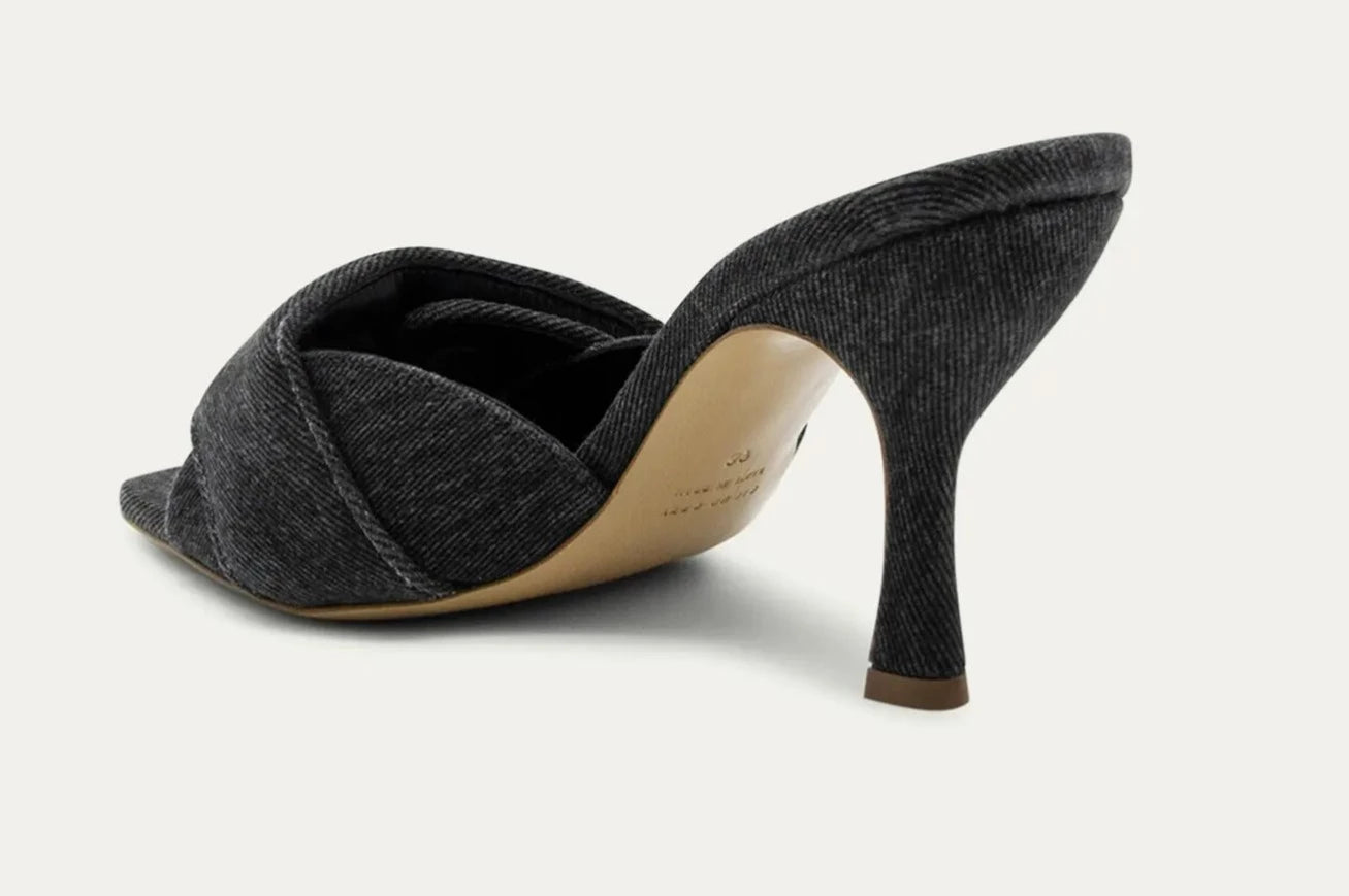 GIABORGHINI Alodie, cotton denim mule sandals, flared stiletto heel, open toe sandal, Slide style, Leather outsole, women's shoes