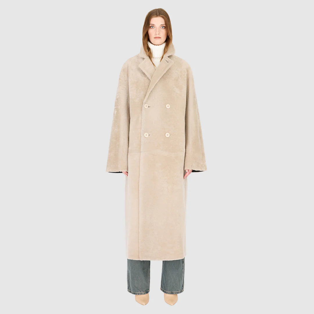 Hiso Danielle Shearling Coat, long coat, outerwear, leather, shearling coat, women's clothing