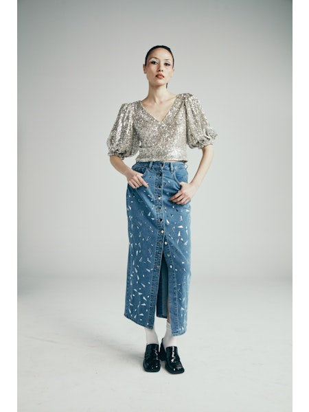In The Mood For Love Jim Top, v-neck shirt, sequin top, balloon sleeve top, cropped shirt, women's clothing