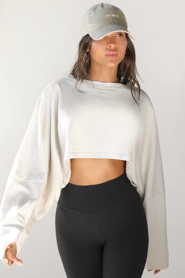Joah Brown Slouchy Crop Long Sleeve, sweatshirt, oversized sweatshirt, cropped sweatshirt, long sleeved top, women's clothing
