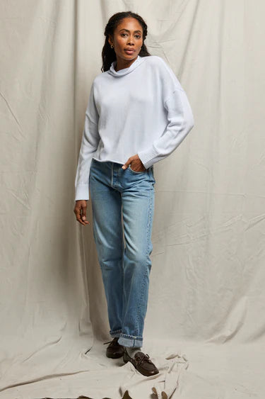 Perfect White Tee Kiki Mock Sweater, 100% cotton sweater designed with a wider, boxy body and drop shoulders, women's clothing