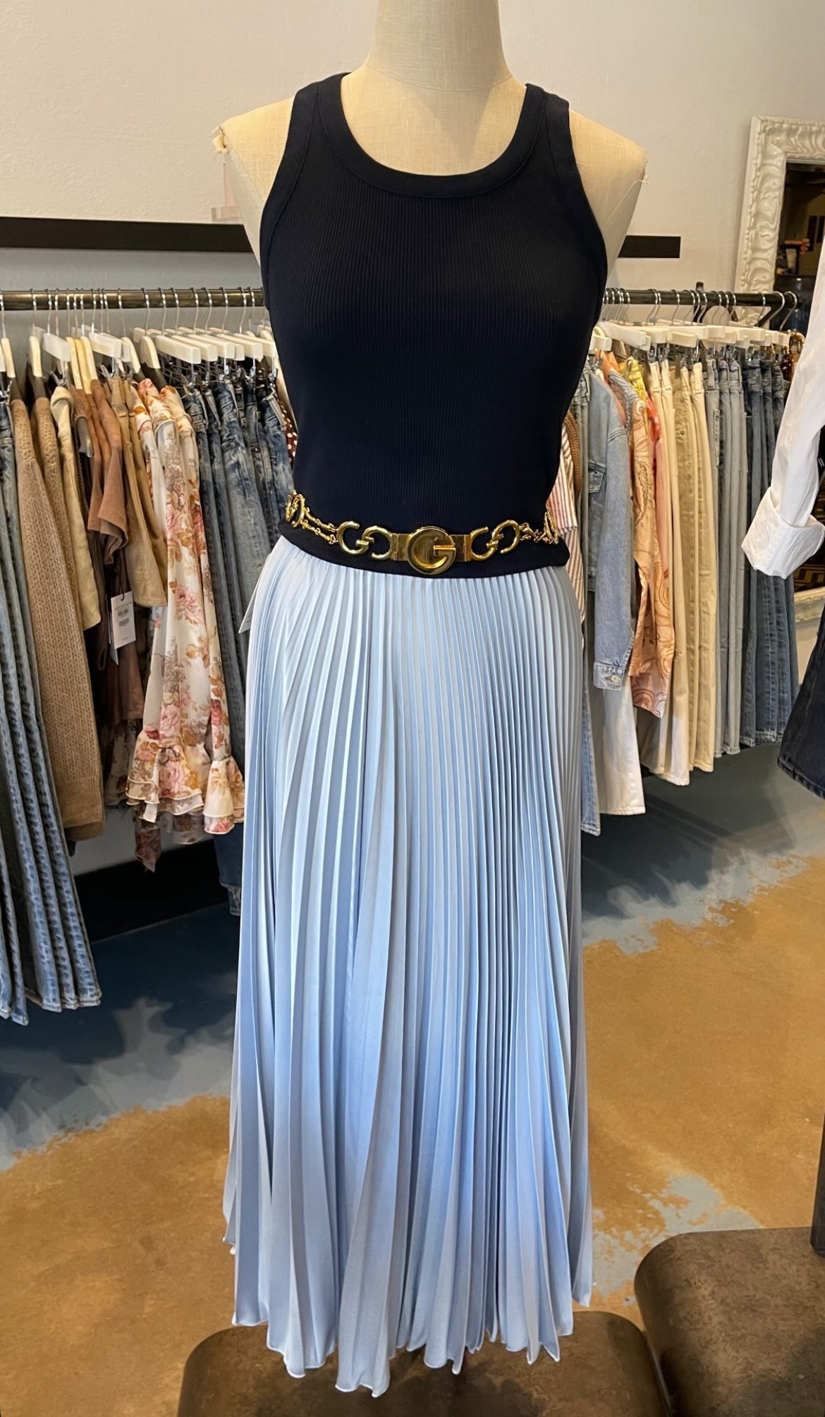 Loyd/Ford Benedetto Midi Skirt, pleated satin midi skirt, midi skirt, flowy skirt, women's clothing