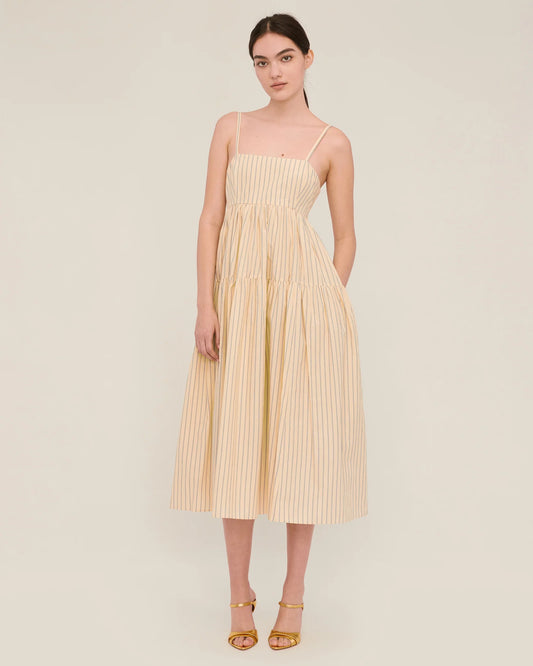 Marissa Webb Eva Trapeze Midi Dress, sundress, summer dress, yellow striped dress, women's clothing
