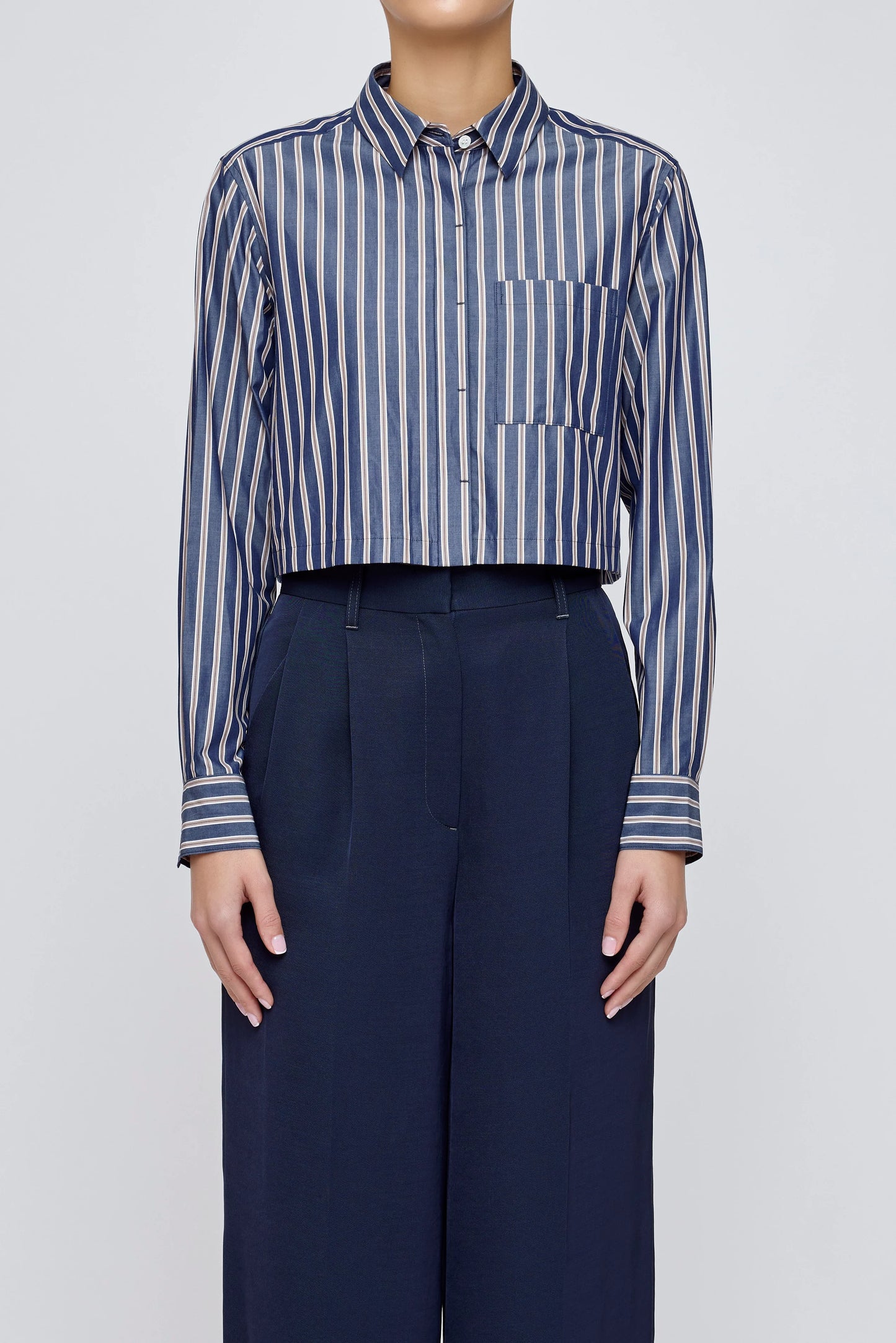 Moussy MV Basic Cropped Striped Shirt, cropped button down shirt, striped shirt, long sleeved shirt, women's clothing