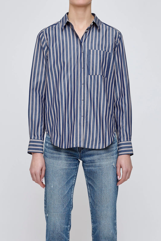 Moussy MV Basic Striped Shirt, button down striped shirt, long sleeved shirt, women's clothing