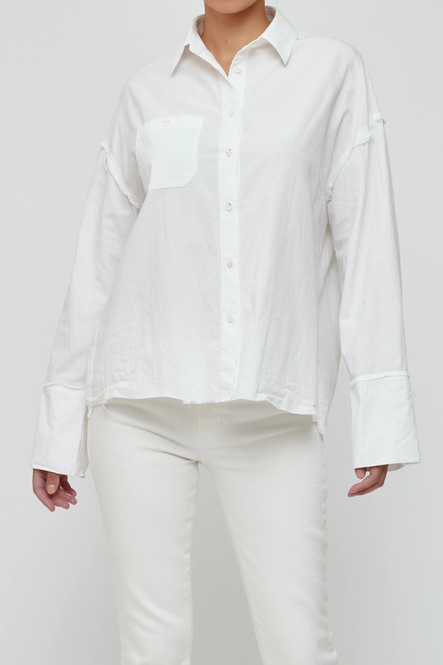 Moussy Middle Length Shirt, button down shirt, white shirt, long sleeved shirt, women's clothing