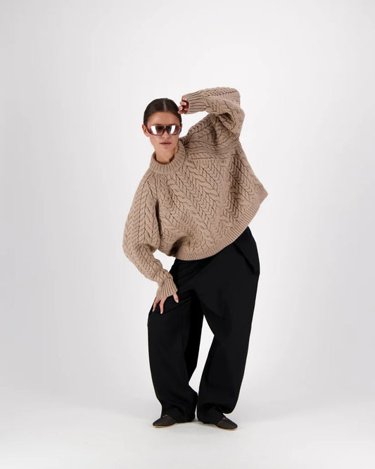 Mr. Mittens Lara Cable Crew Sweater, chunky cable knit sweater, women's clothing