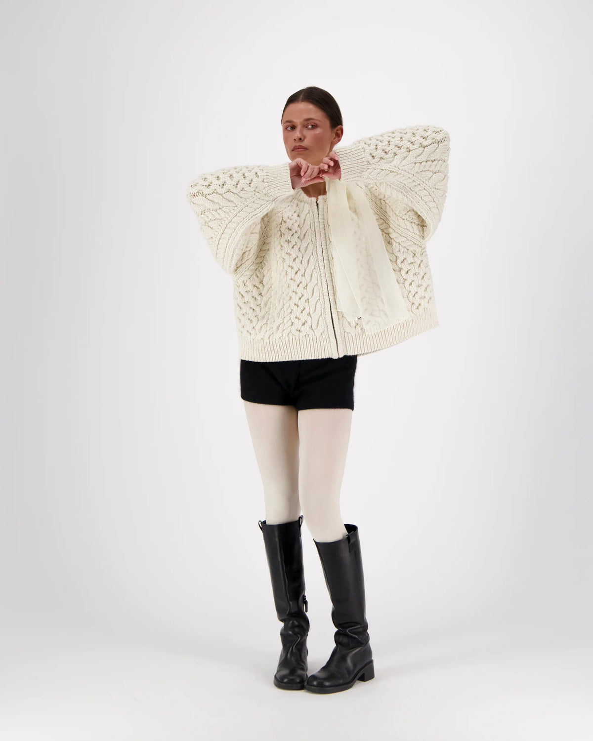 Mr. Mittens Lucia Zip Cable Bomber, cable knit cardigan sweater, oversized cardigan, thick wool sweater, women's clothing