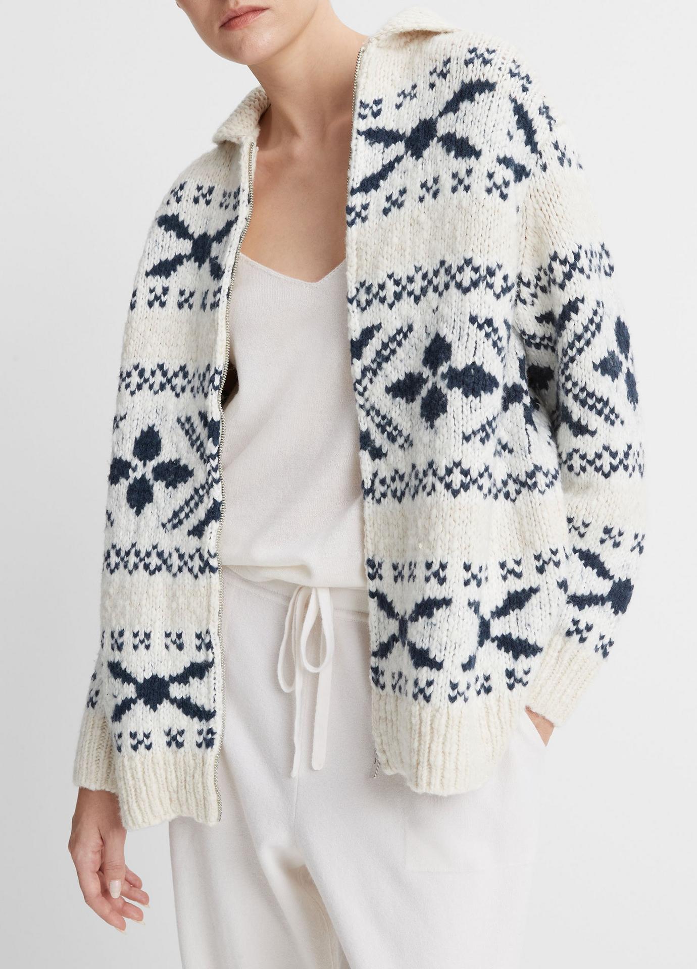 Vince Nordic Fair Isle Cardigan, Oversized cardigan, cardigan sweater, wool-blend zip-front cardigan, Nordic sweater, women's clothing