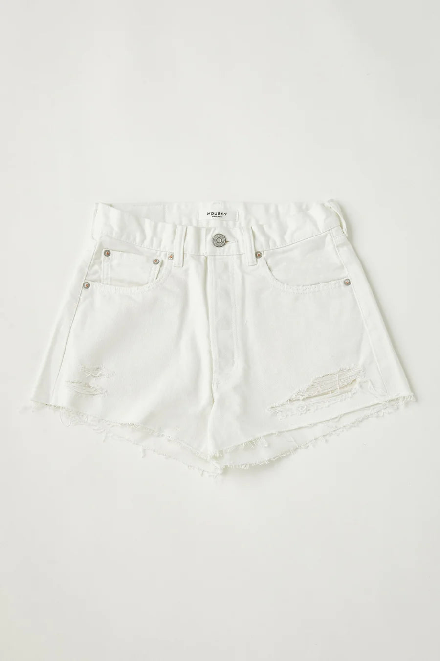 MOUSSY VINTAGE Ransomville shorts, distressed shorts, raw hem shorts, white denim, women's clothing