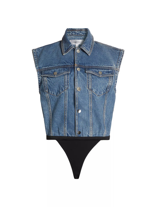Ronny Kobo Carlyle Bodysuit, denim bodysuit, bodysuit, denim top, women's clothing