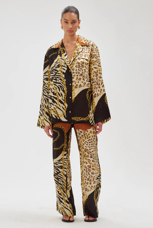 Ronny Kobo Valentina Top, multi print top, long sleeved shirt, elevated loungewear, women's clothing, matching sets