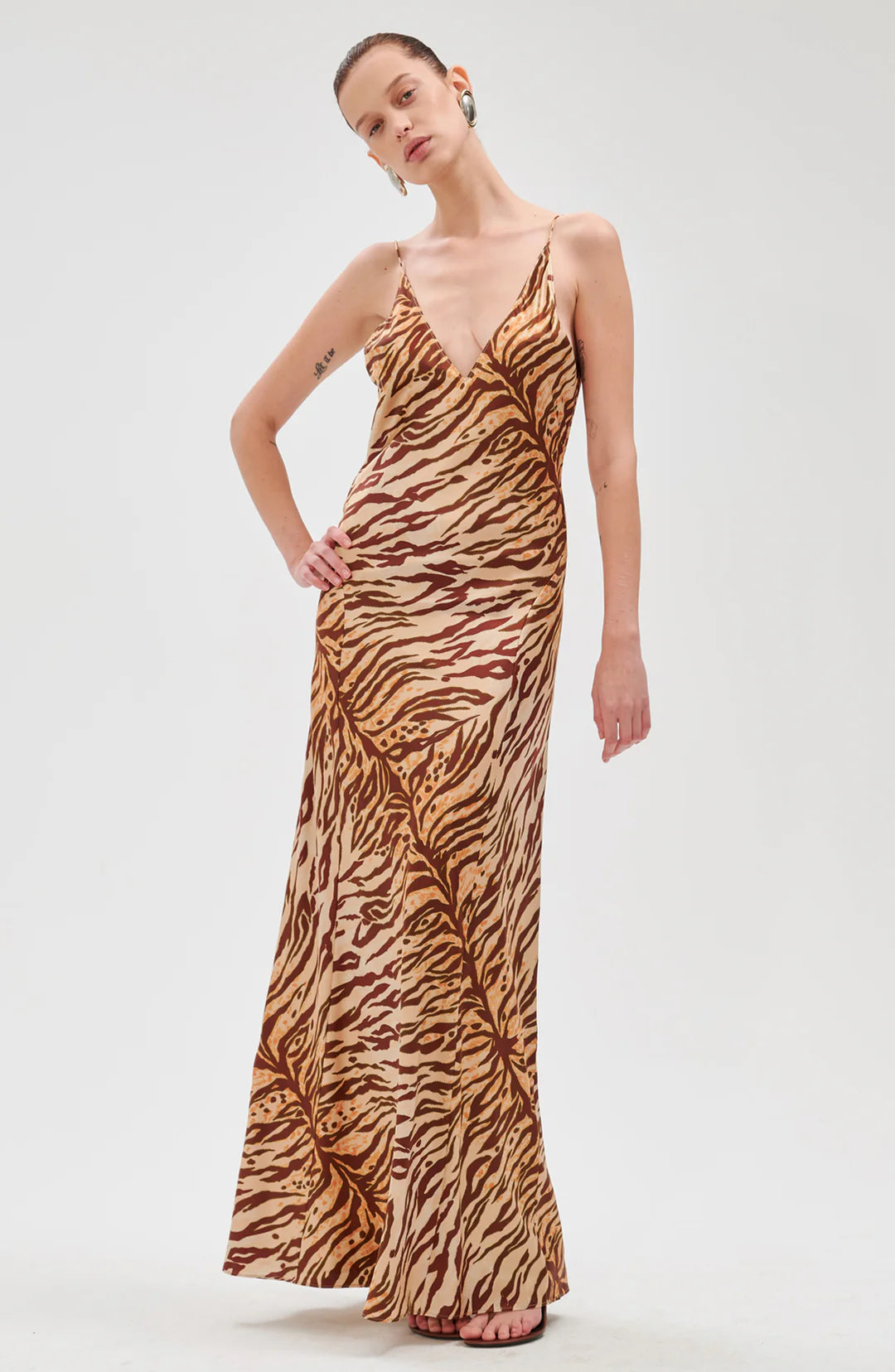 Ronny Kobo Rowan Dress, slip dress, tiger print dress, long dress, resort, women's clothing