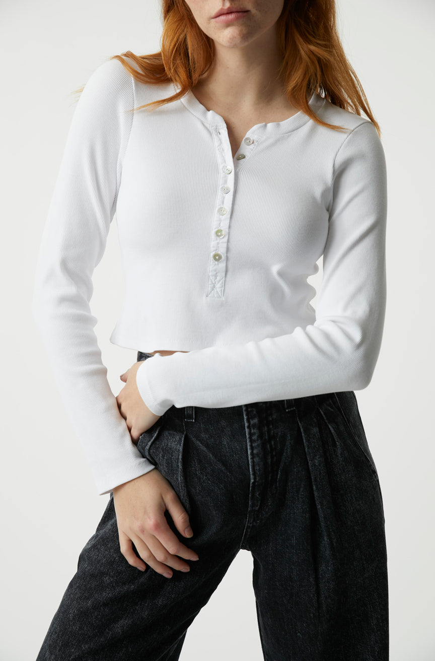 AMO Sassy Rib Henley, henley, ribbed henley, long sleeved shirt, women's clothing