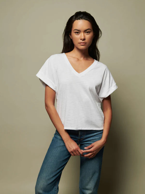 Nation LTD Stevie Cuffed V-Neck, vneck t-shirt, t-shirt, short sleeved shirt, women's clothing
