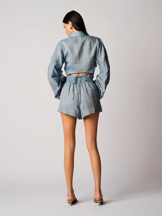 Hevron Raquel Top, Featuring pleats inside the arms and billowy sleeves, cut-out in the back with a charming tie, button-front design, women's clothing