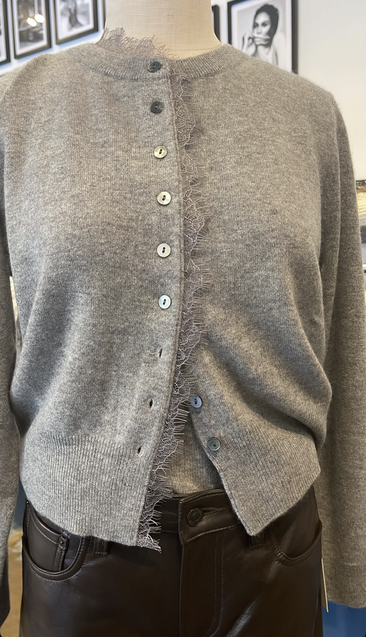 W. Cashmere Freya Cardigan with Lace, cardigan sweater. lace detail on cardigan sweater, women's clothing