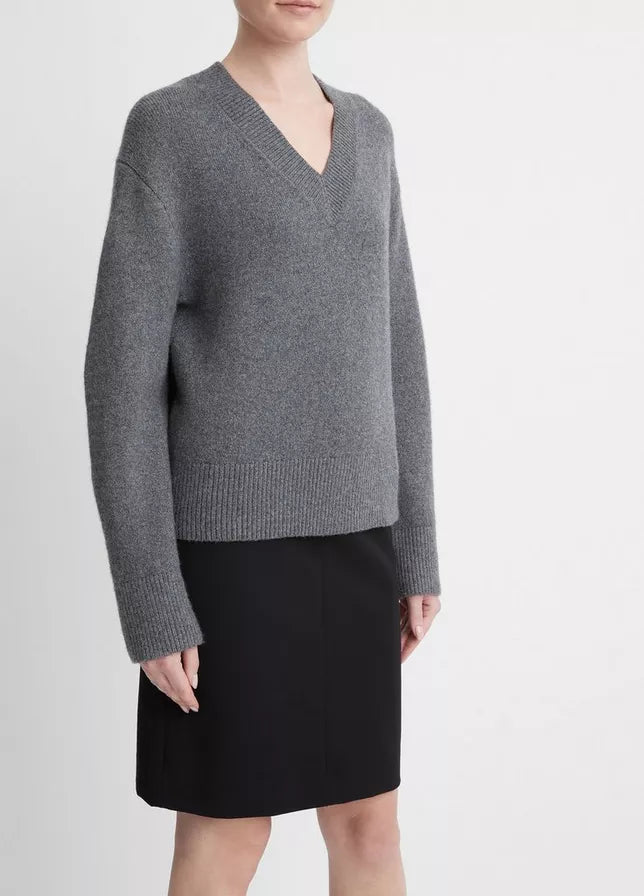 Vince Dropped Shoulder High V-Neck Pullover, v-neck sweater, sweater, wool cashmere sweater, women's clothing
