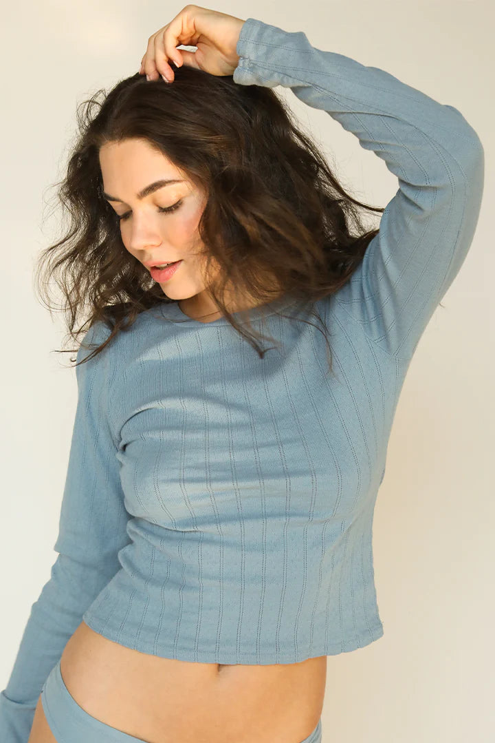 Perfect White Tee Leah Pointelle Long Sleeve, long sleeved shirt, lounge wear, lingerie top, women's clothing