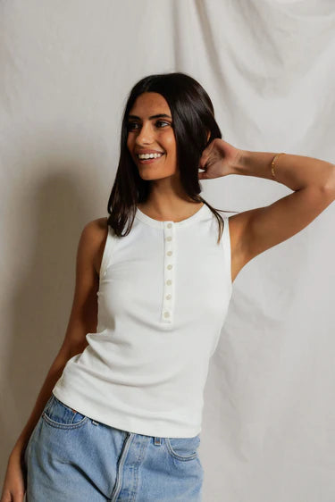 Perfect White Tee Loretta Tank Top with Buttons, henley tank top, tank top, women's clothing