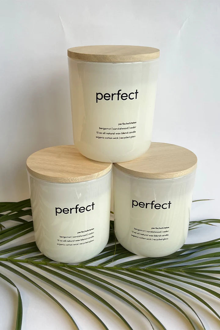 Perfect Candle, perfect white tee candle, candle, bergamot, sandalwood, cedar