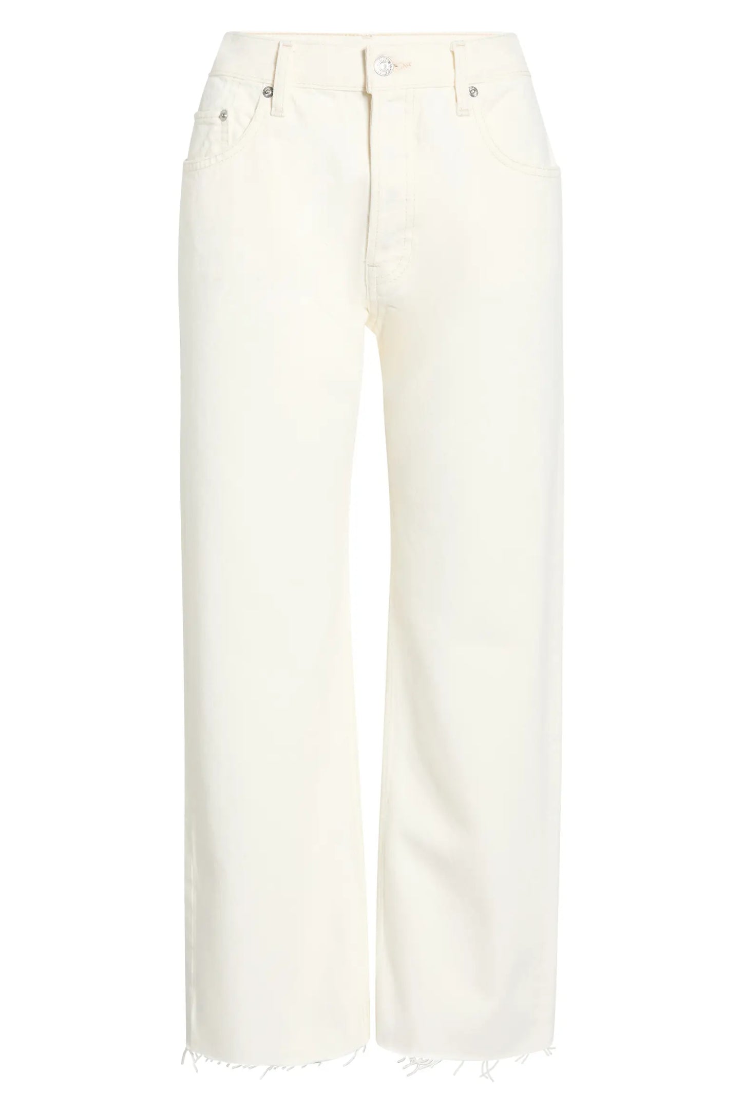 re/done beau jean with Unfinished hems adds a lived-in charm to these cropped, straight-leg jeans, crafted from bright-white nonstretch denim, women's clothing