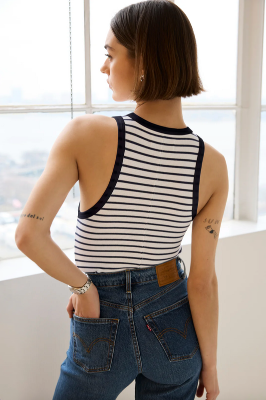 soldout.nyc The Not So Basic Tank Navy Stripe, striped tank top, tank top, sleeveless top, women's clothing