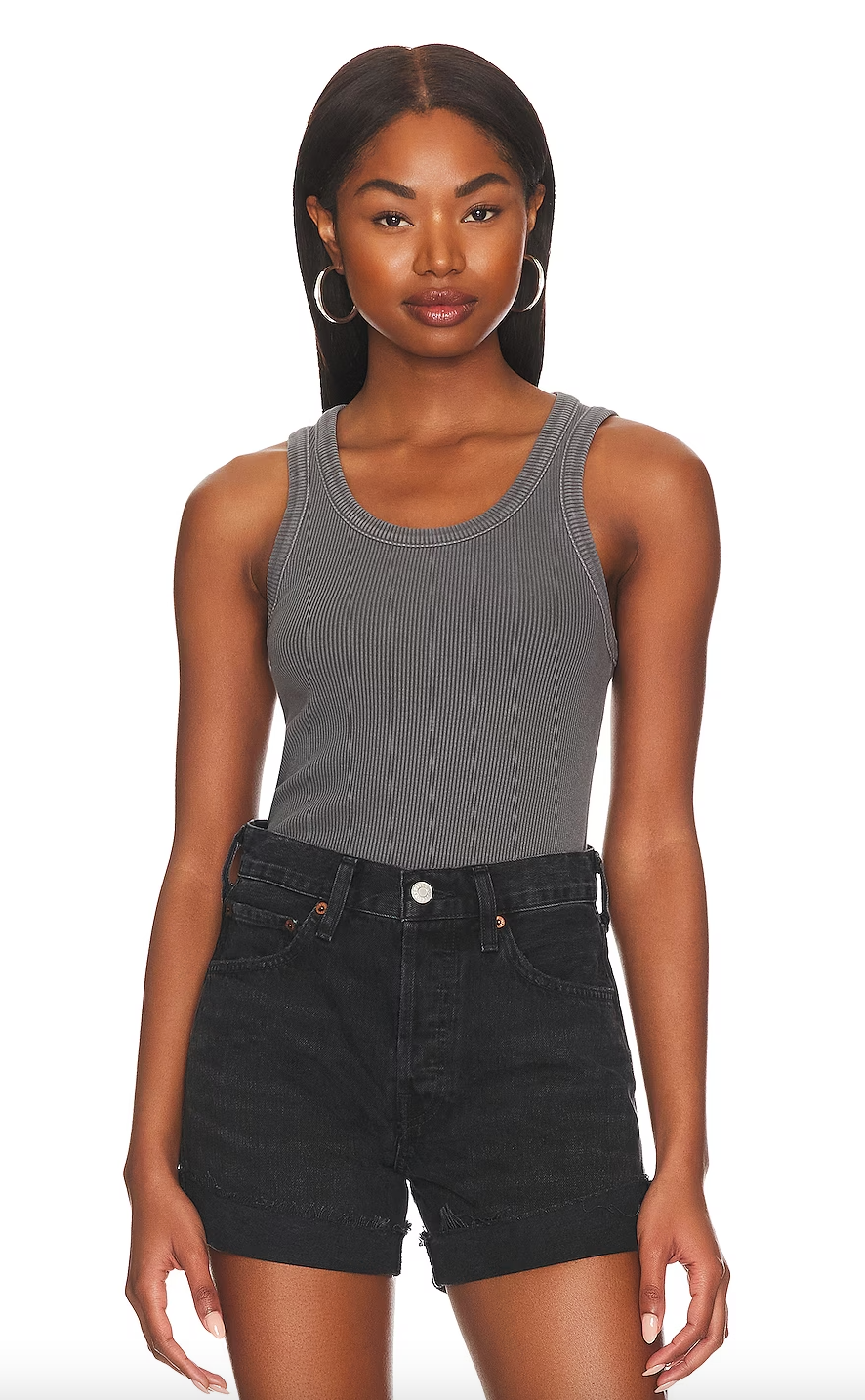 Poppy Scoop Neck Tank, ribbed jersey tank, tank top, gravity color, gray, women's clothing