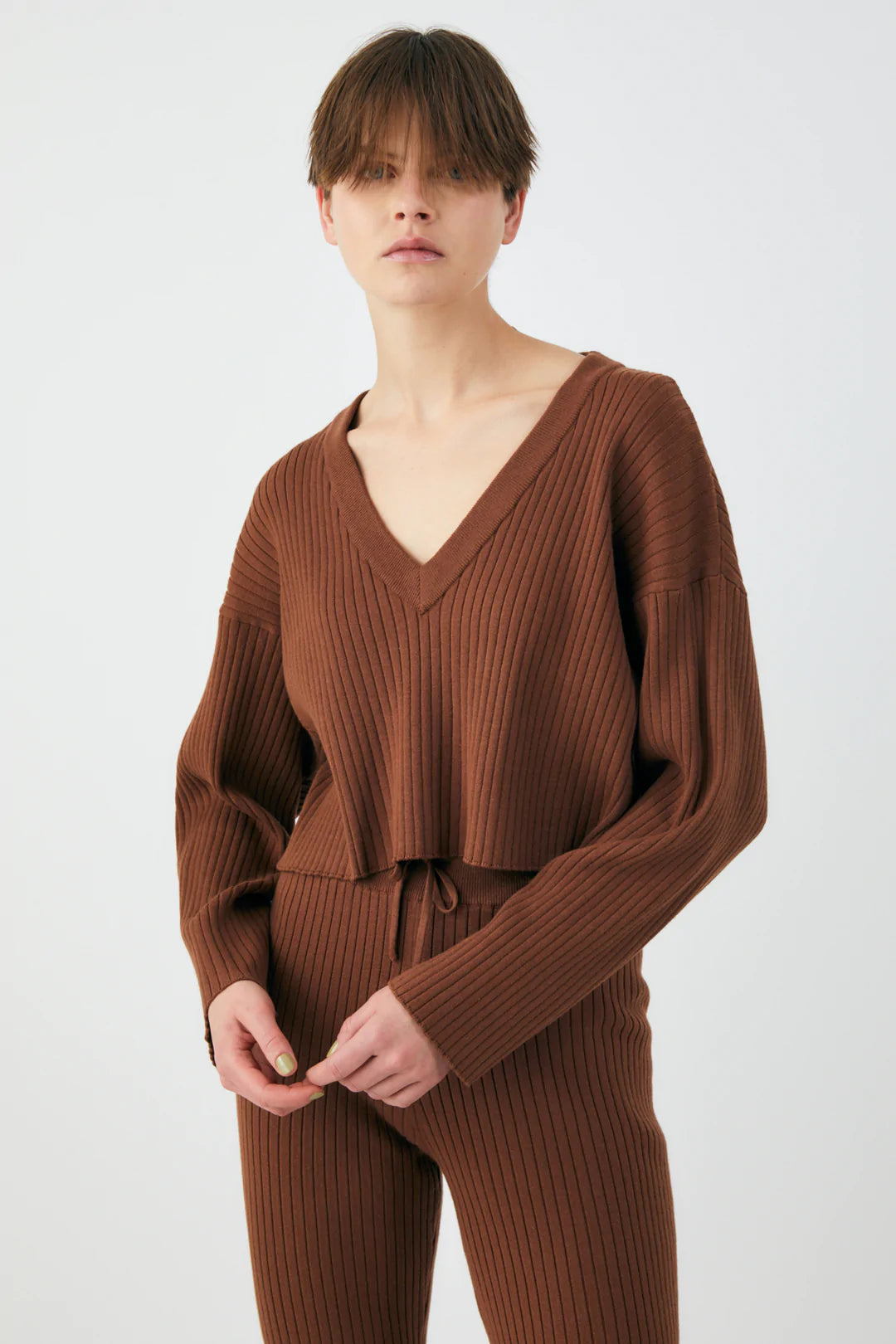 Moussy SW VNeck Crop Rib Knit