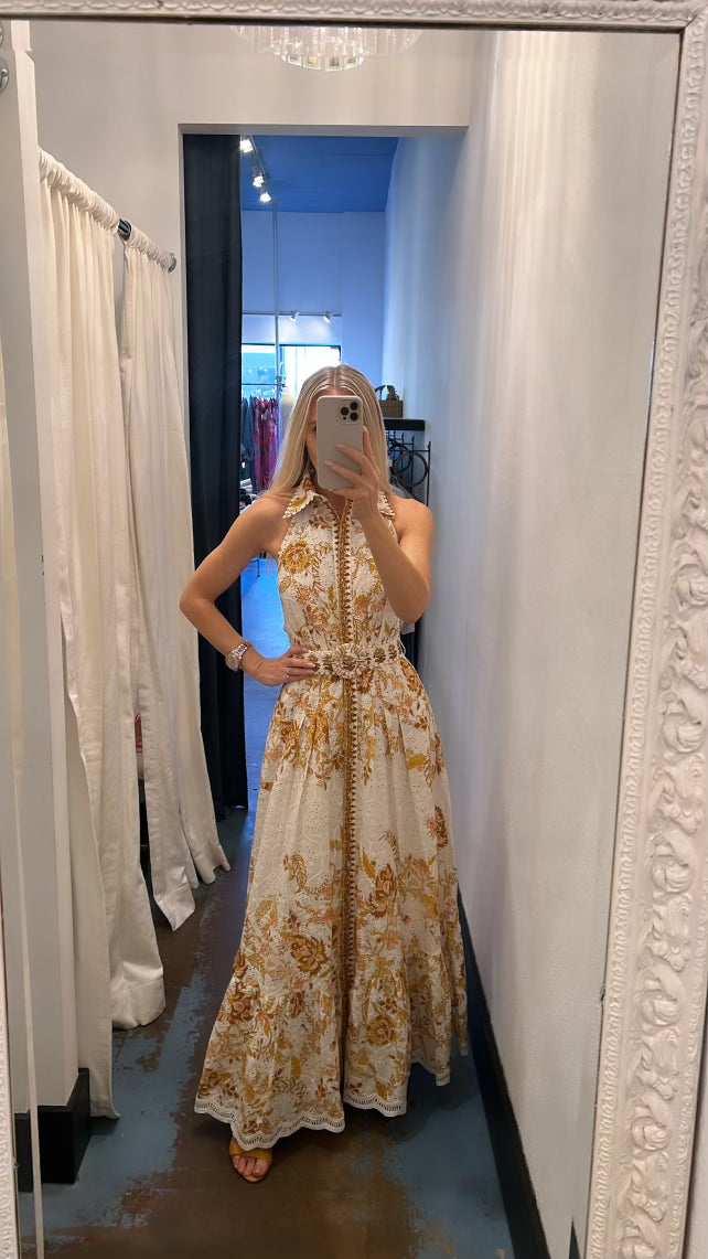 Long White Dress with Gold Belt