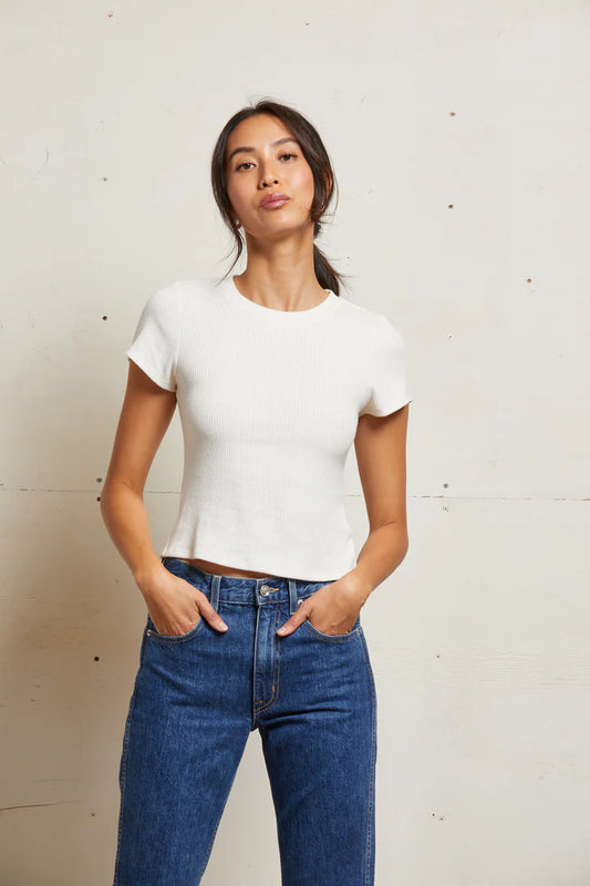 Perfect White Tee Gabby Sweater Rib SS Crew, crew neck t-shirt, t-shirt, shirt, tee shirt, baby tee, women's clothing