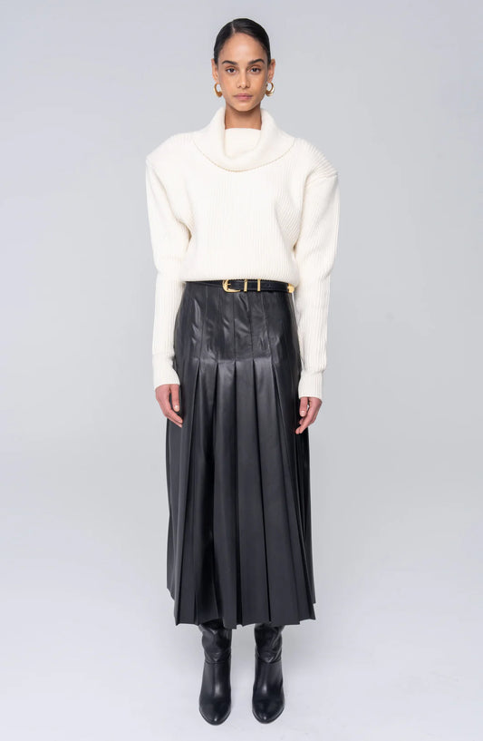 Ronny Kobo Arlette Skirt, faux leather skirt, pleated skirt, skirt, midi skirt, women's clothing