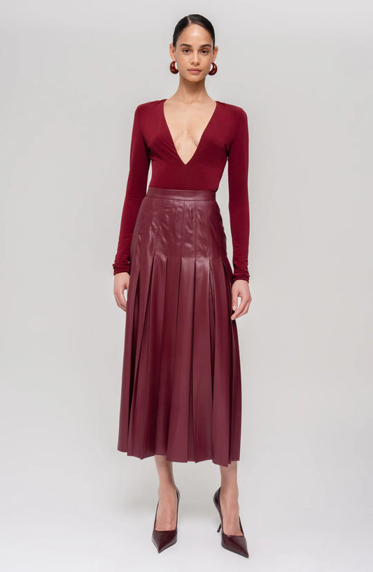 Ronny Kobo Arlette Skirt, faux leather skirt, pleated skirt, skirt, midi skirt, women's clothing
