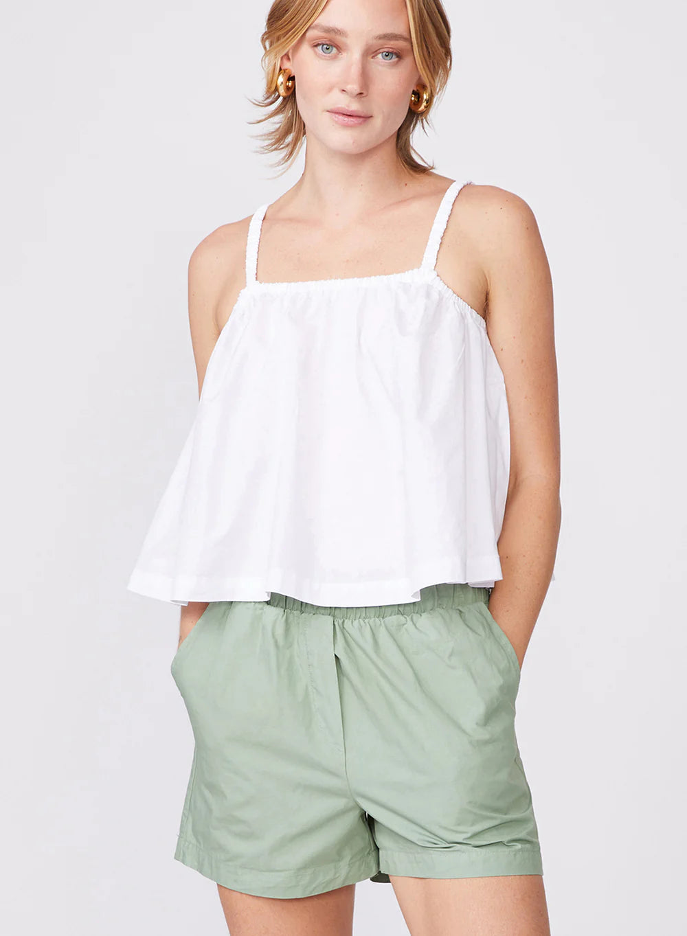 Stateside Structured Poplin Swing Top, Fun Top, Summer Top, White top, Strappy top, women's clothing