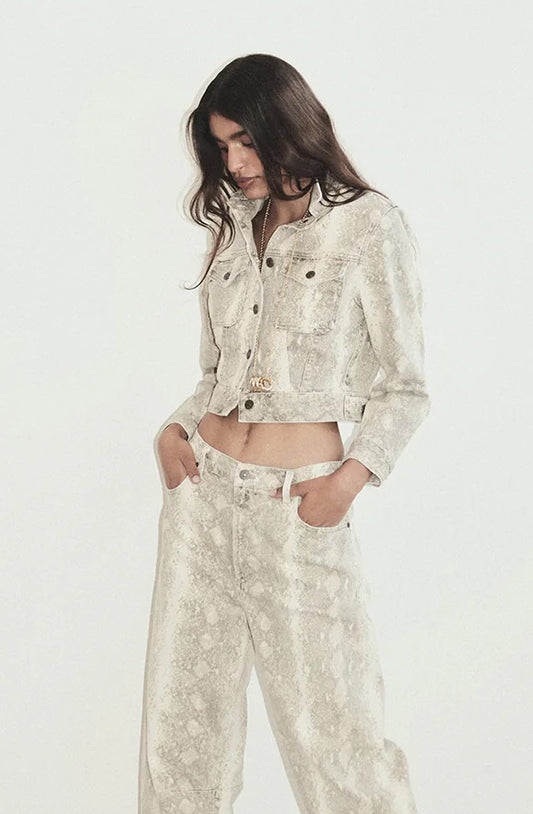 Citizens of Humanity Charisse Shrunken Jacket, comfort-stretch denim, subtle light python print, cropped jacket, women's clothing