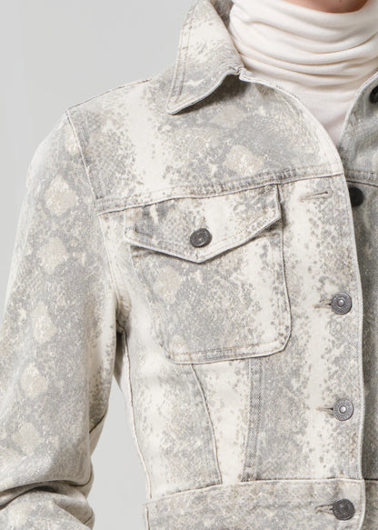 Citizens of Humanity Charisse Shrunken Jacket, comfort-stretch denim, subtle light python print, cropped jacket, women's clothing