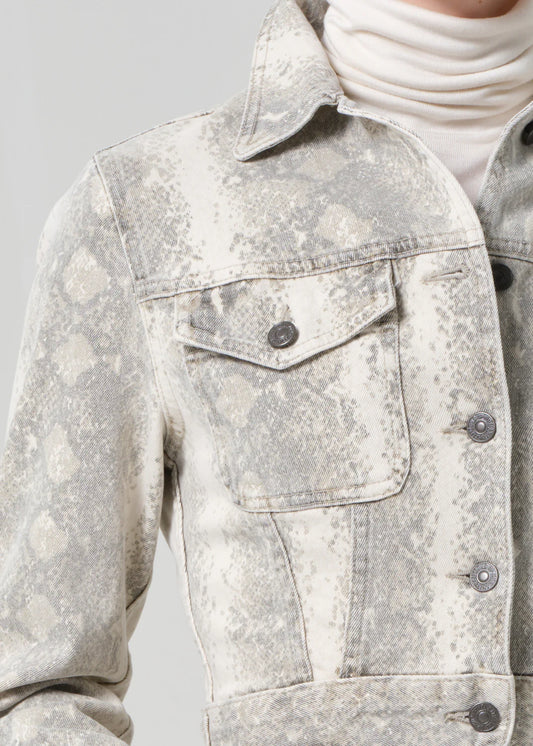 Citizens of Humanity Charisse Shrunken Jacket, comfort-stretch denim, subtle light python print, cropped jacket, women's clothing