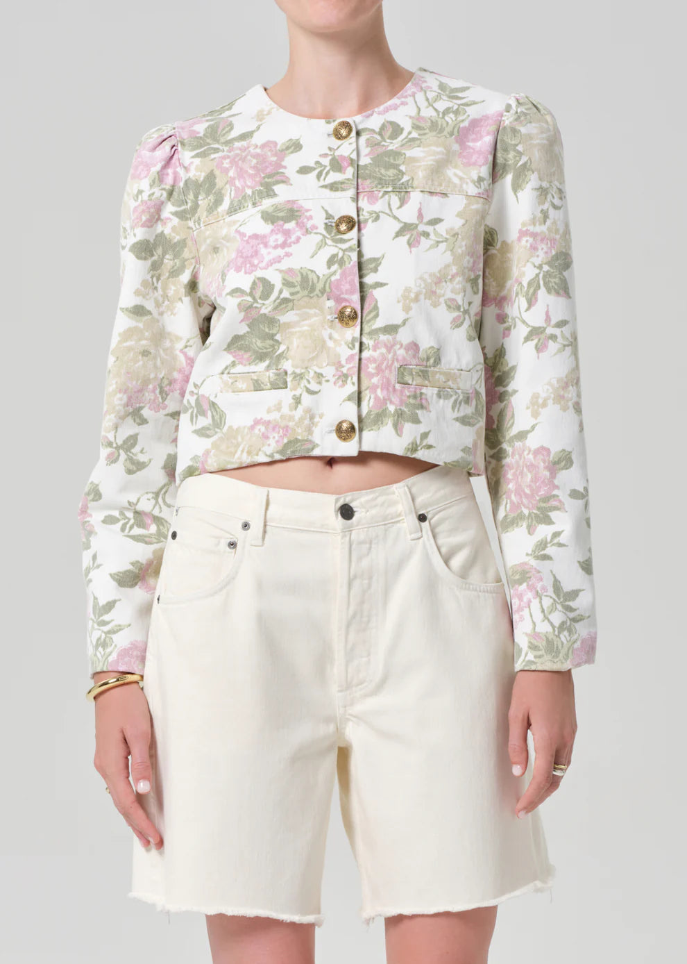 Citizens of Humanity Anita Puff Sleeve Jacket, cropped jacket, floral jacket, spring jacket, women's clothing