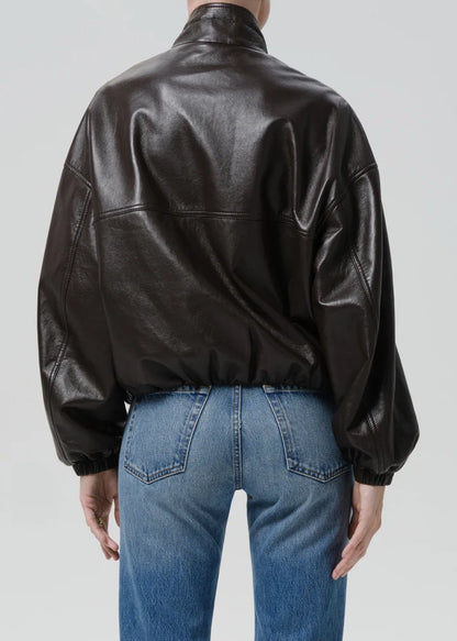 Citizens of Humanity Leather Barracuta Bubble Jacket is a classic leather outerwear with a softly sculpted silhouette and relaxed structure, women's outerwear
