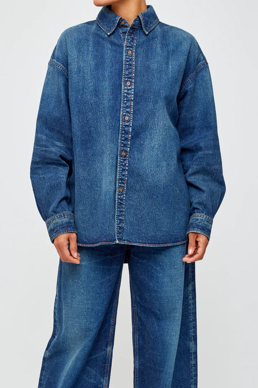 Moussy MV Emporia Loose Shirt, denim shirt, jean shirt, button down shirt, women's clothing
