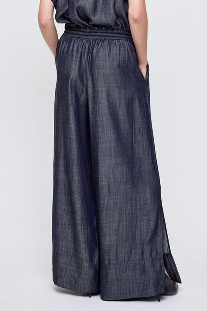 MOUSSY HIGH WAIST WIDE DENIM, High rise,  wide leg denim pant designed with an adjustable drawstring waist, women's clothing