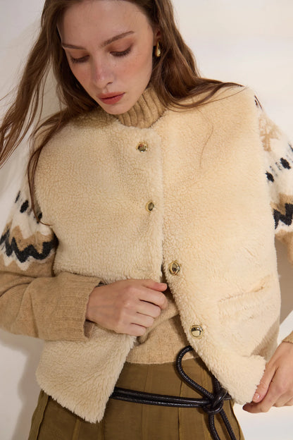Deluc Jam Reversible Vest, One side is quilted nylon and the reverse side is made from soft faux shearling, vest, women's outerwear